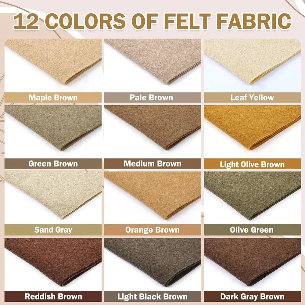 12 Sheets Fabric Felt Assorted Brown Tones Bundle DIY Craft Sewing Squares Nonwo